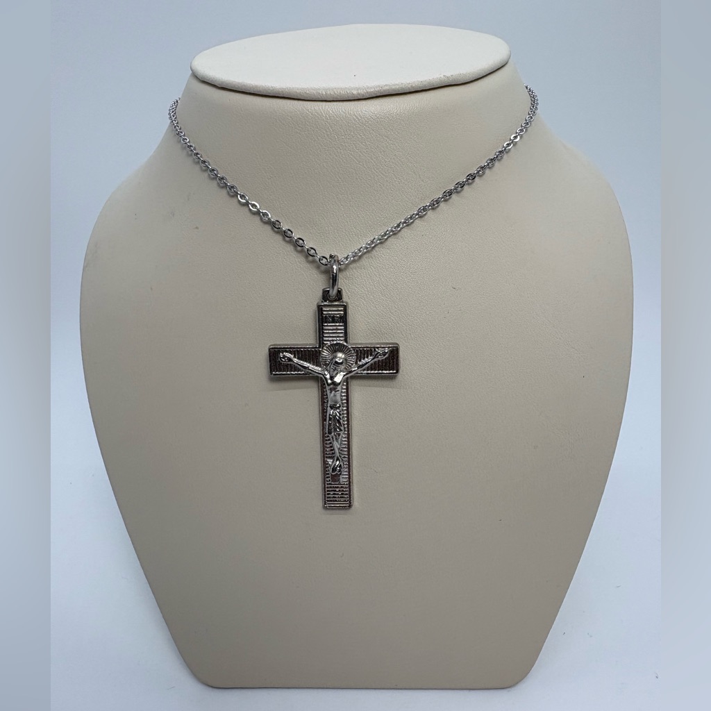 18 Karat Gold Sterling Silver Inri Crucifix Cross Pendant Necklace Brand New